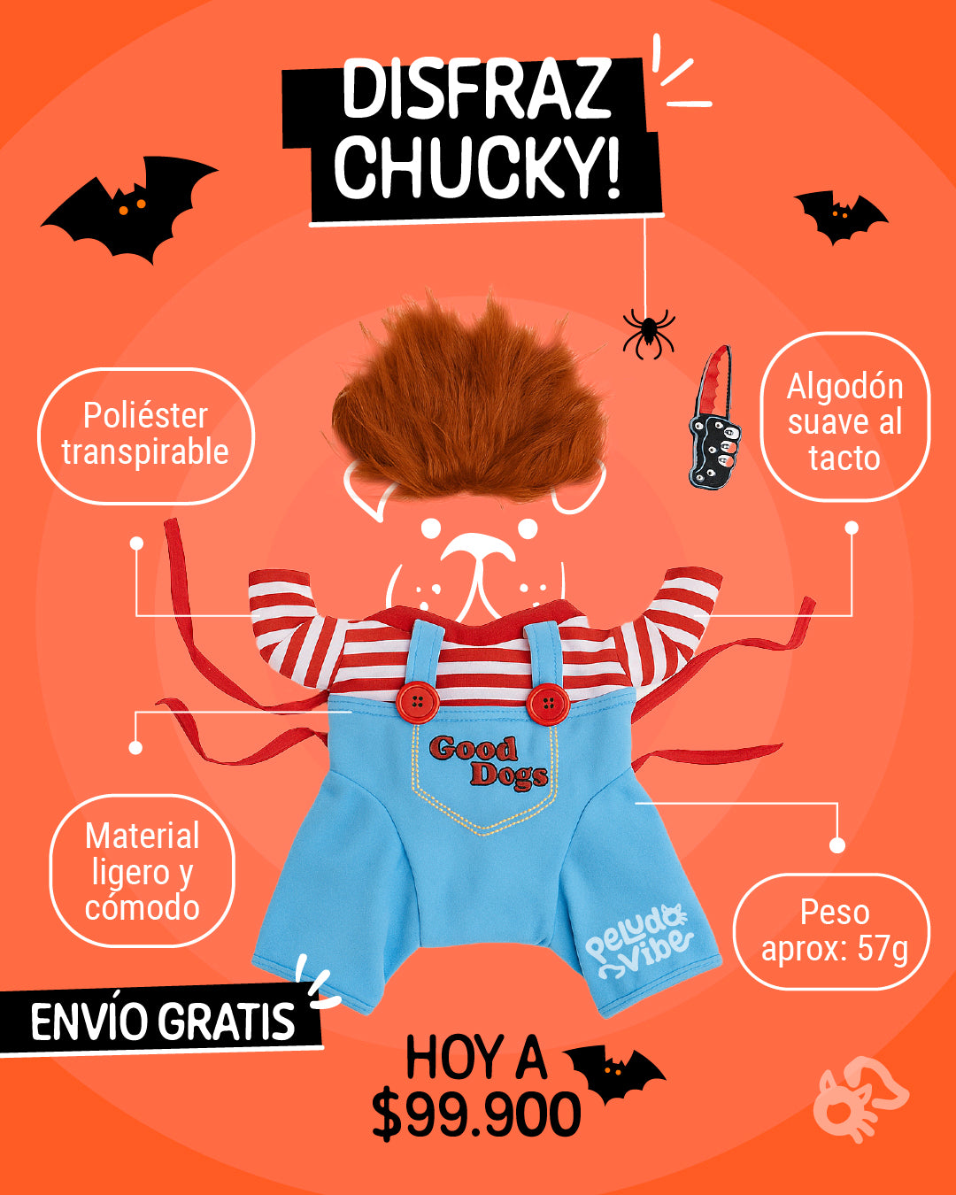 DISFRAZ DE CHUKY PARA PERROS Y GATOS